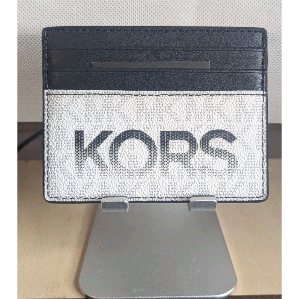 Michael Kors Cooper Leather Wallet Card Holder - Black, White